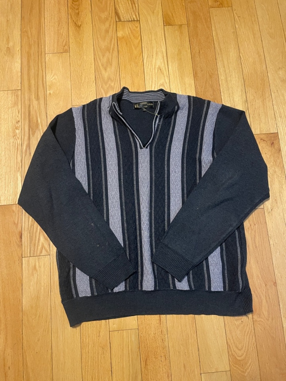 V-Neck Striped Black & Gray Men's Sweater